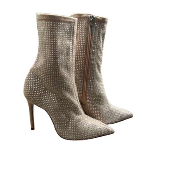 NEW Schutz Women's Sybil Suede & Rhinestone Beige Booties Size 5B- $175 - Picture 4 of 9